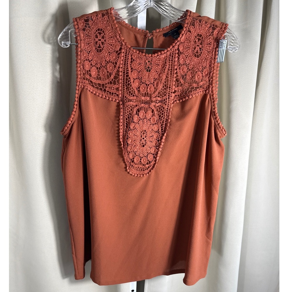 Halogen Rust Orange Crochet Lace Yoke Sleeveless Blouse XL HA363696MI Boho Top